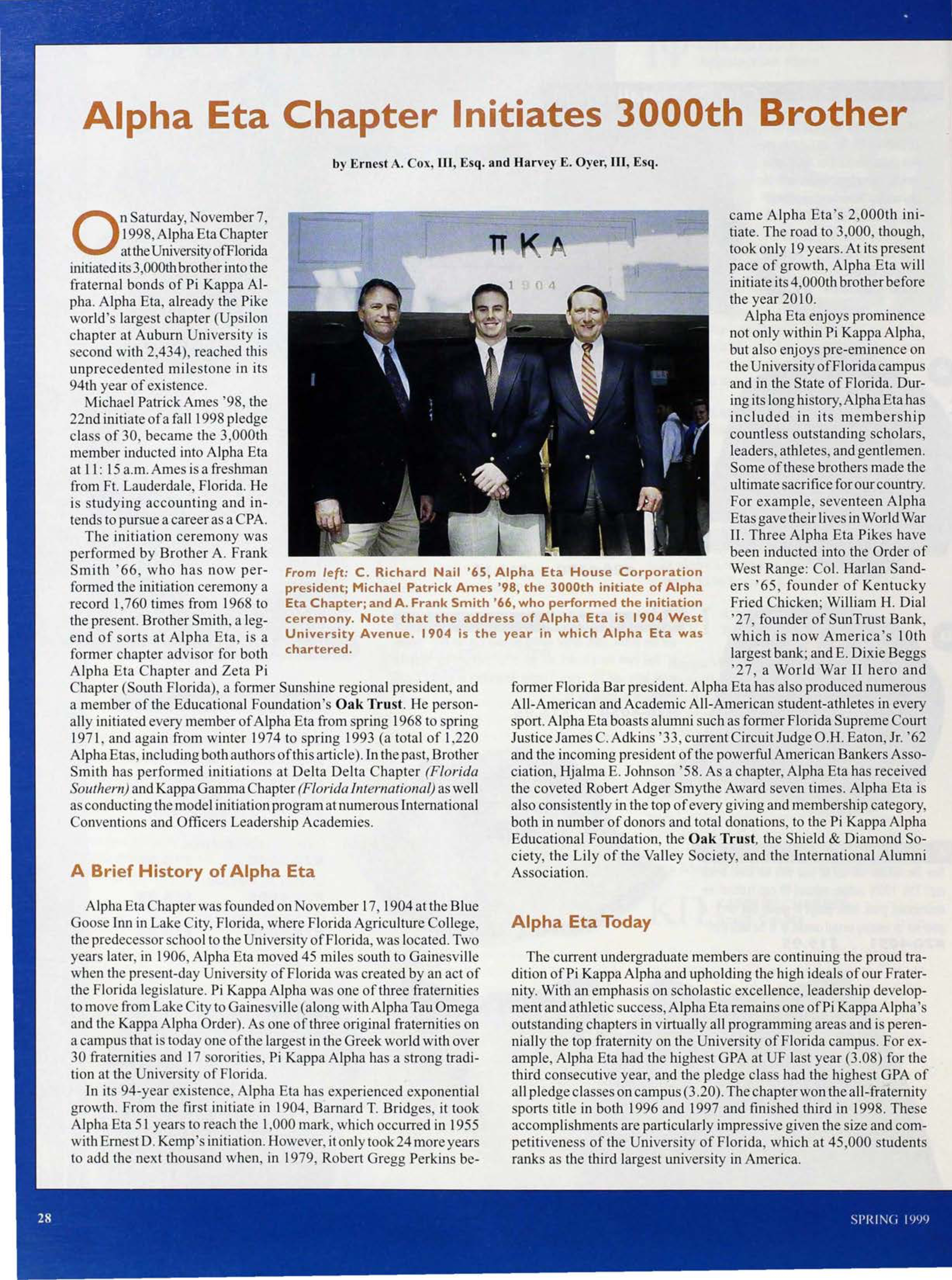 Alpha Eta Chapter Initiates 3000th Brother